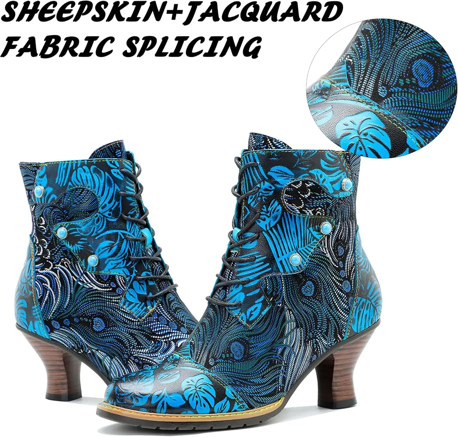 Women's Handmade Retro Lambskin High Heel Boots, Colorful Painting, Metallic Style - Fashion, Comfortable, Durable, Unique Minority Style
