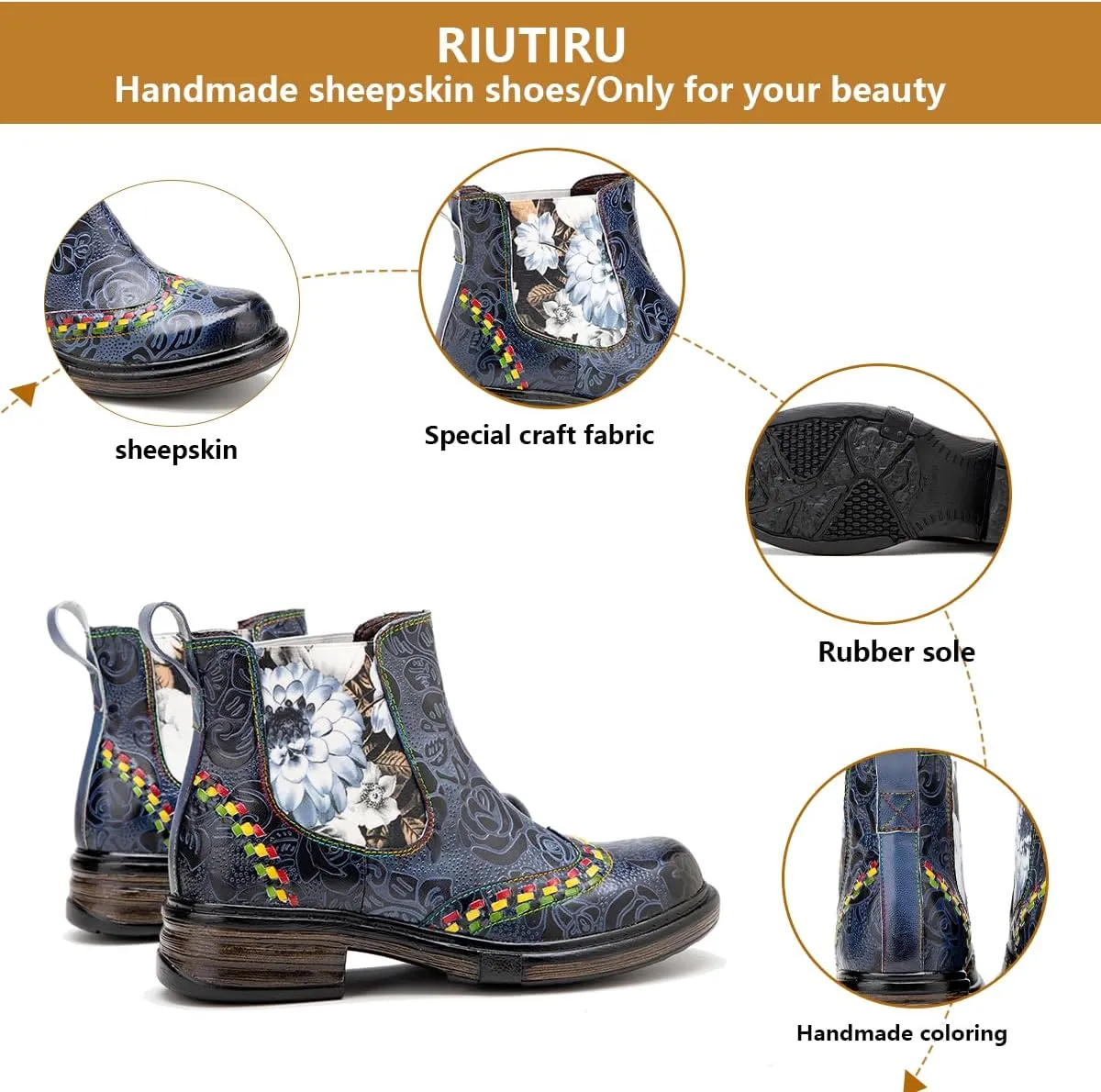 Women's Handmade Retro Lambskin High Heel Boots, Colorful Painting, Metallic Style - Fashion, Comfortable, Durable, Unique Minority Style