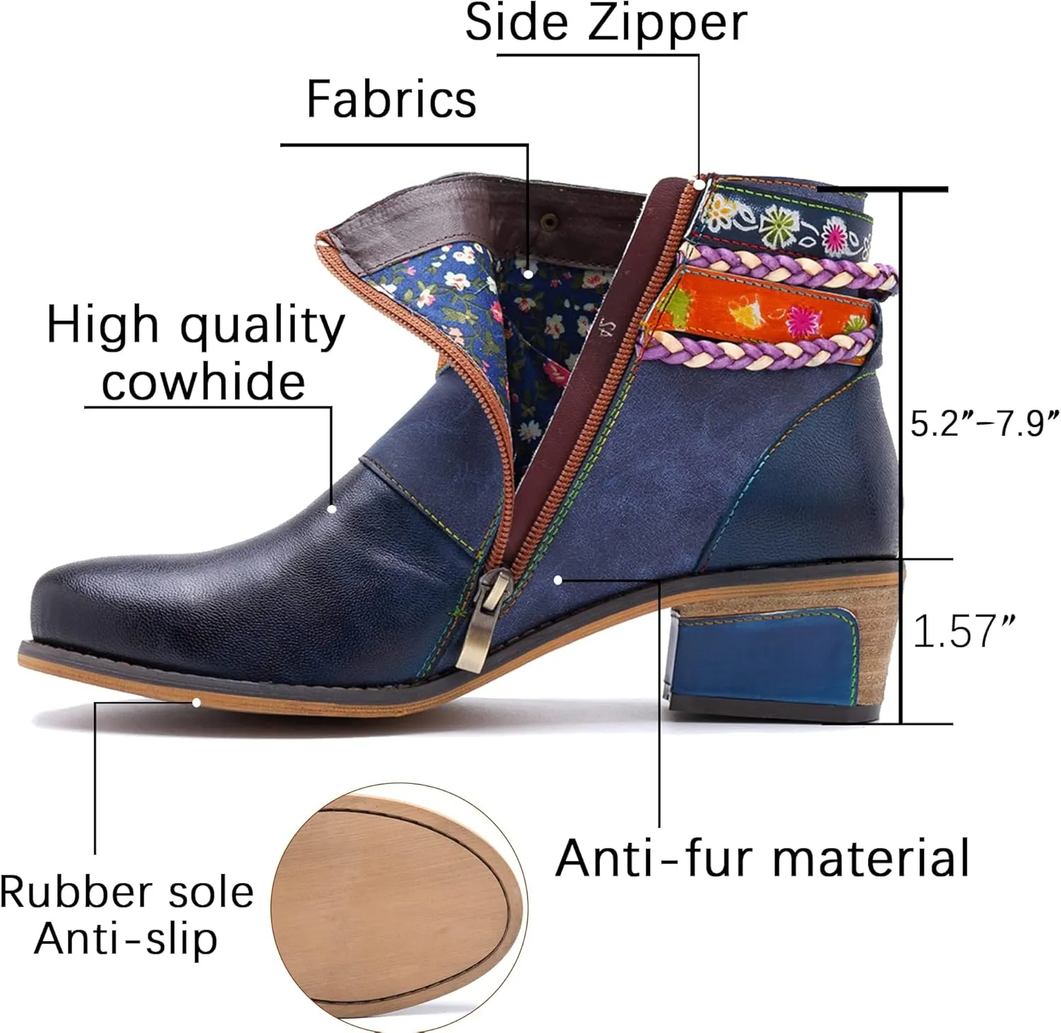 Women's Handmade Retro Lambskin High Heel Boots, Colorful Painting, Metallic Style - Fashion, Comfortable, Durable, Unique Minority Style