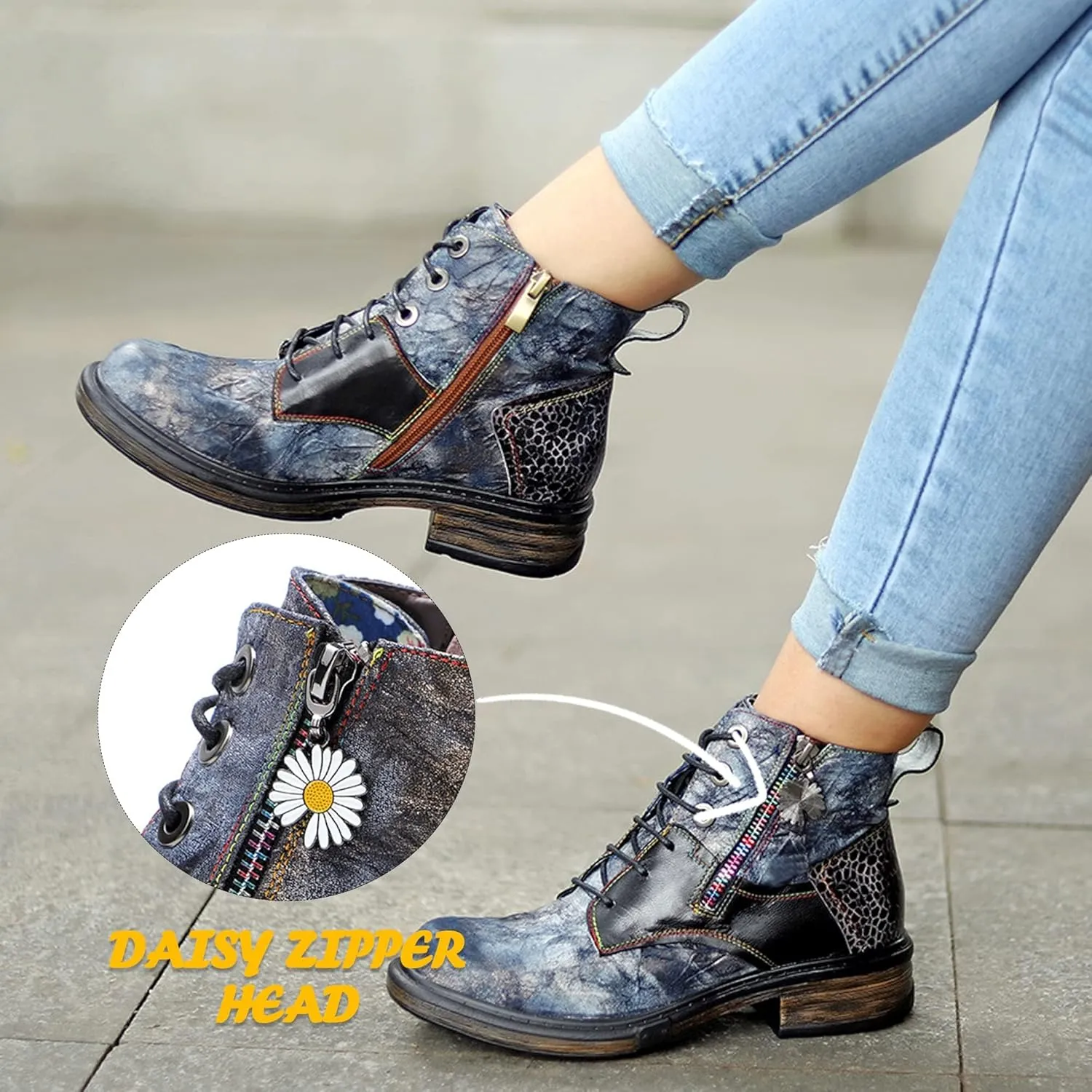 Women's Handmade Retro Lambskin High Heel Boots, Colorful Painting, Metallic Style - Fashion, Comfortable, Durable, Unique Minority Style
