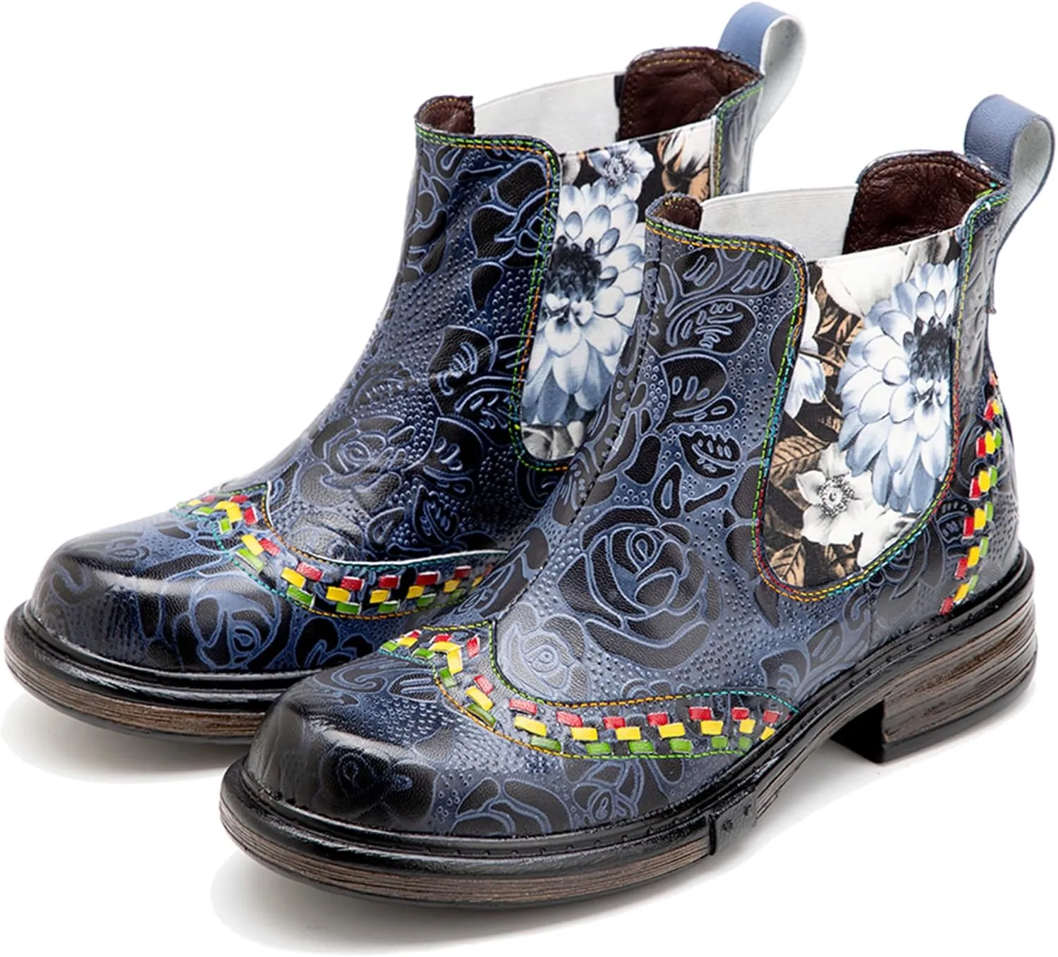Women's Handmade Retro Lambskin High Heel Boots, Colorful Painting, Metallic Style - Fashion, Comfortable, Durable, Unique Minority Style