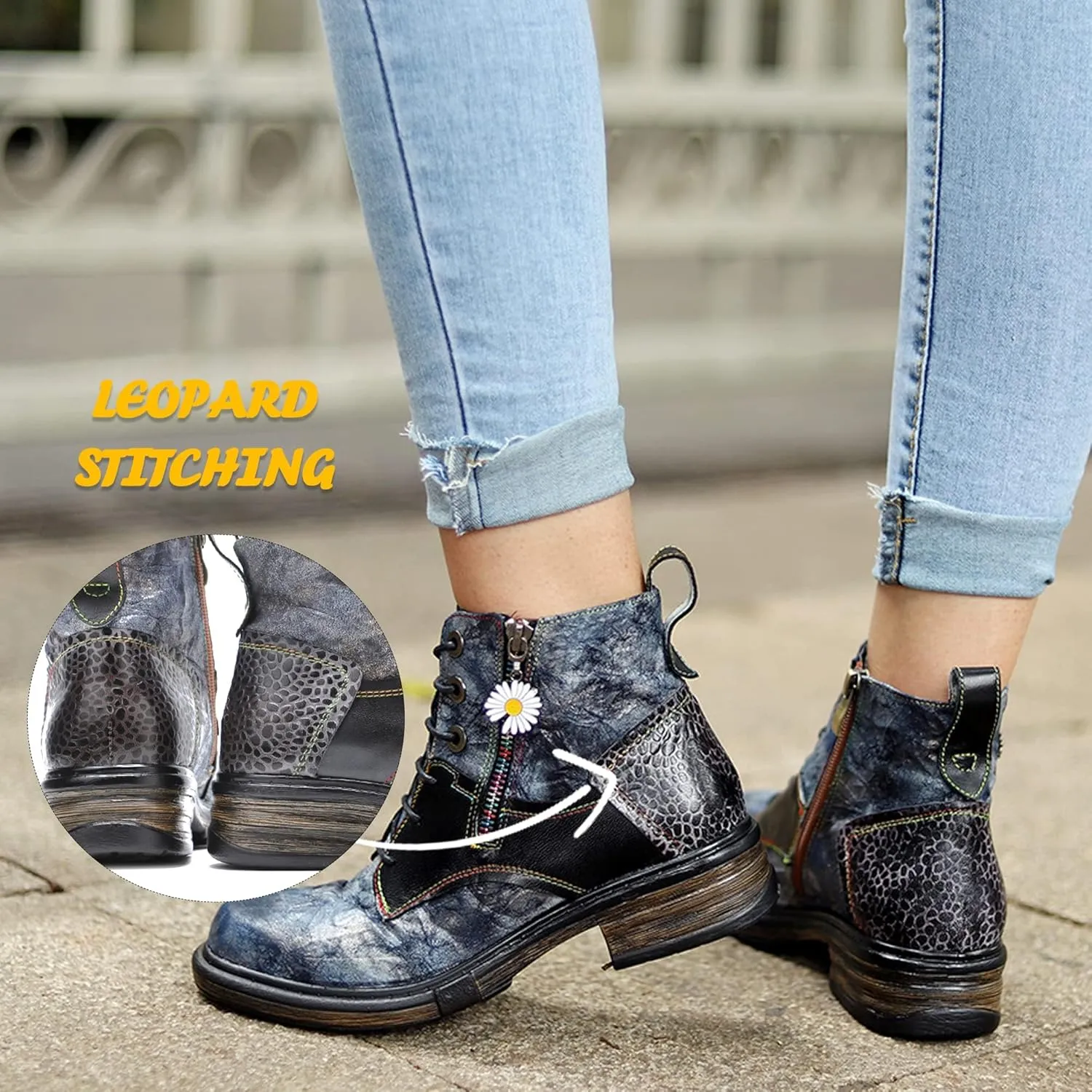 Women's Handmade Retro Lambskin High Heel Boots, Colorful Painting, Metallic Style - Fashion, Comfortable, Durable, Unique Minority Style