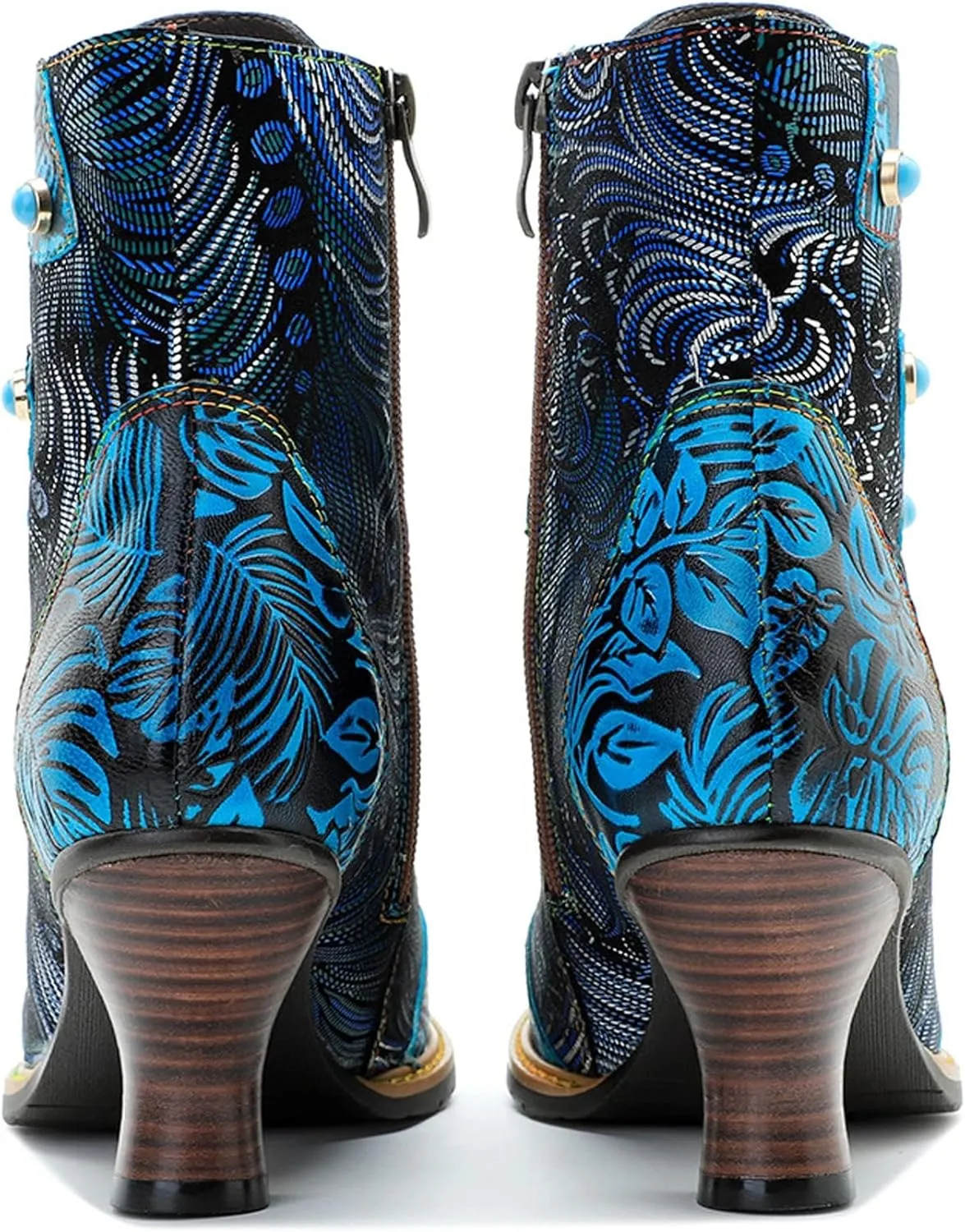 Women's Handmade Retro Lambskin High Heel Boots, Colorful Painting, Metallic Style - Fashion, Comfortable, Durable, Unique Minority Style
