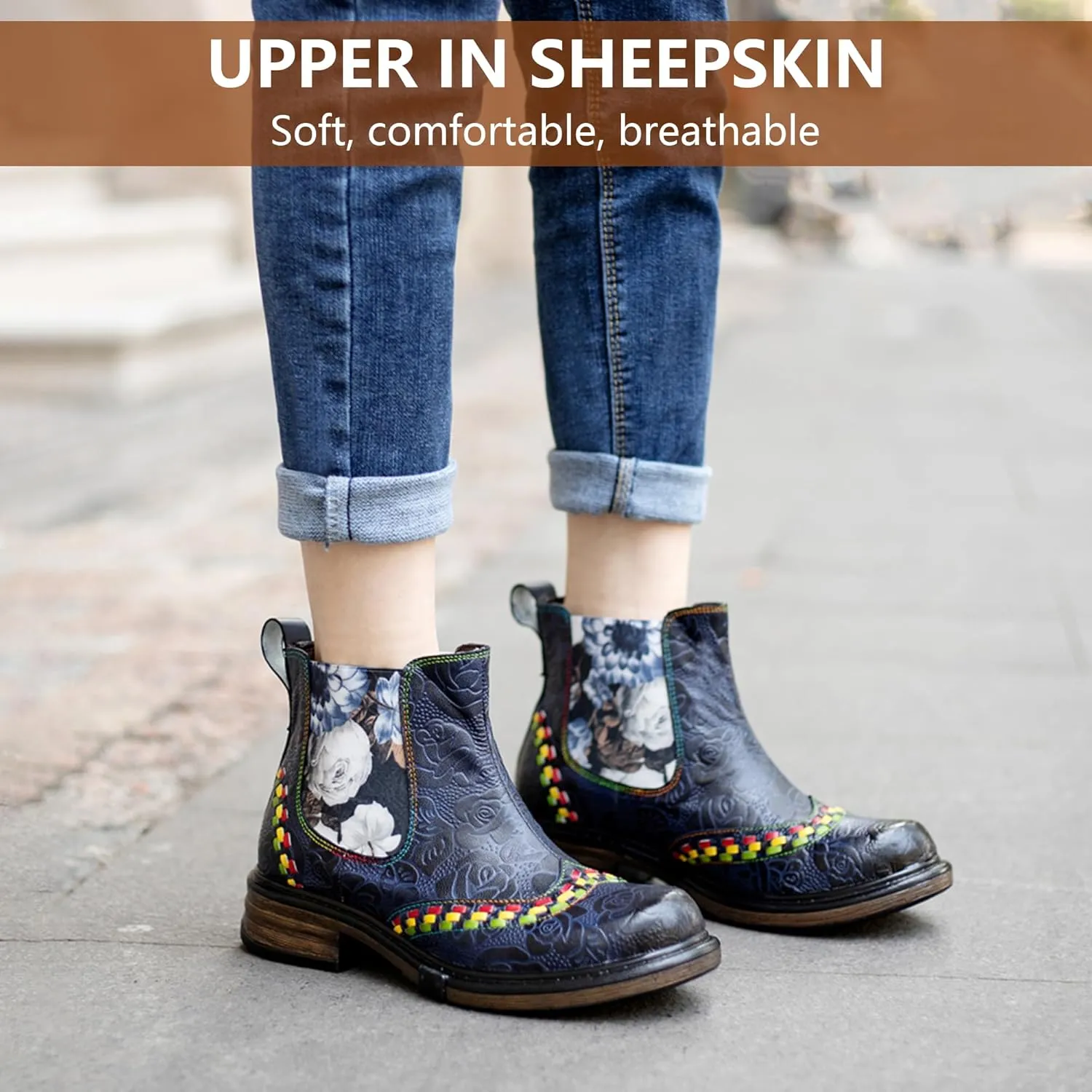 Women's Handmade Retro Lambskin High Heel Boots, Colorful Painting, Metallic Style - Fashion, Comfortable, Durable, Unique Minority Style