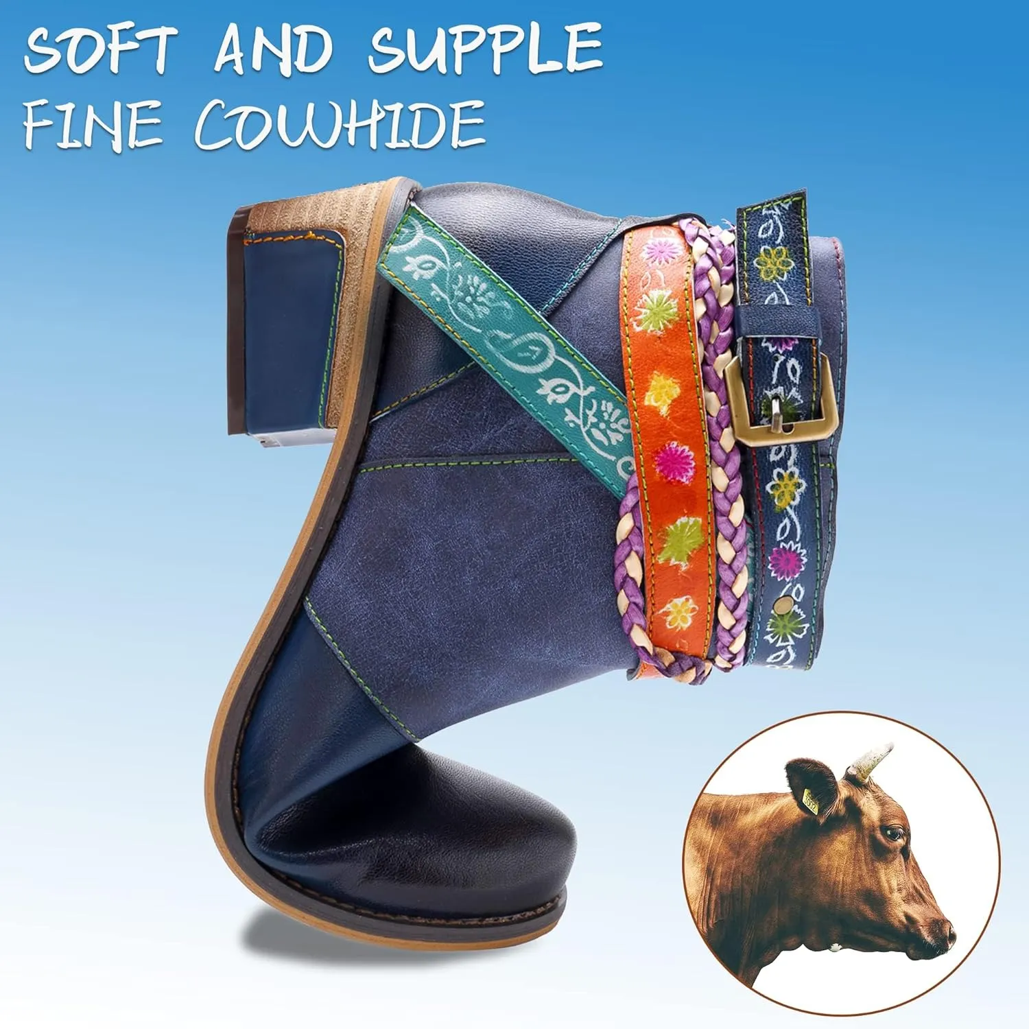 Women's Handmade Retro Lambskin High Heel Boots, Colorful Painting, Metallic Style - Fashion, Comfortable, Durable, Unique Minority Style