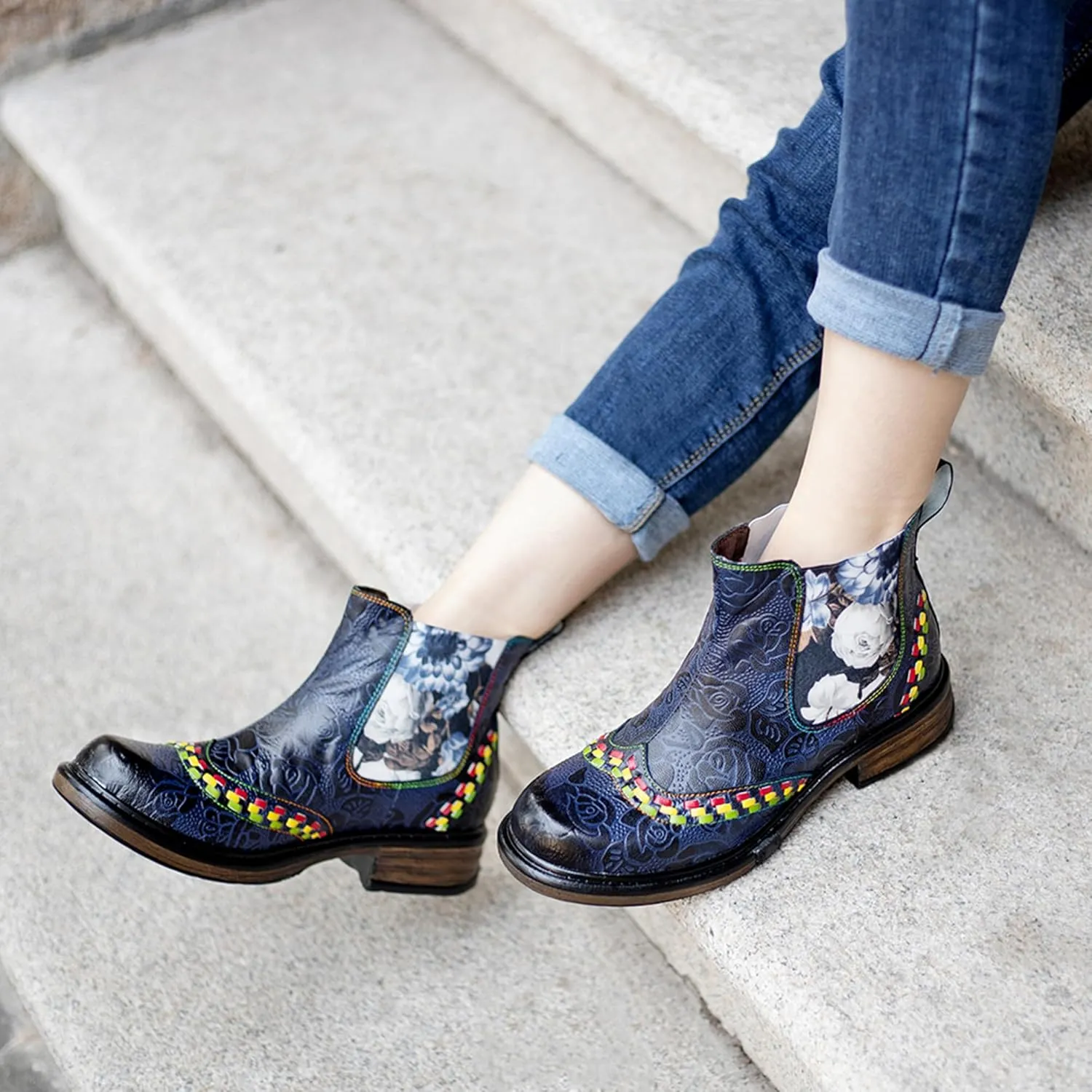 Women's Handmade Retro Lambskin High Heel Boots, Colorful Painting, Metallic Style - Fashion, Comfortable, Durable, Unique Minority Style