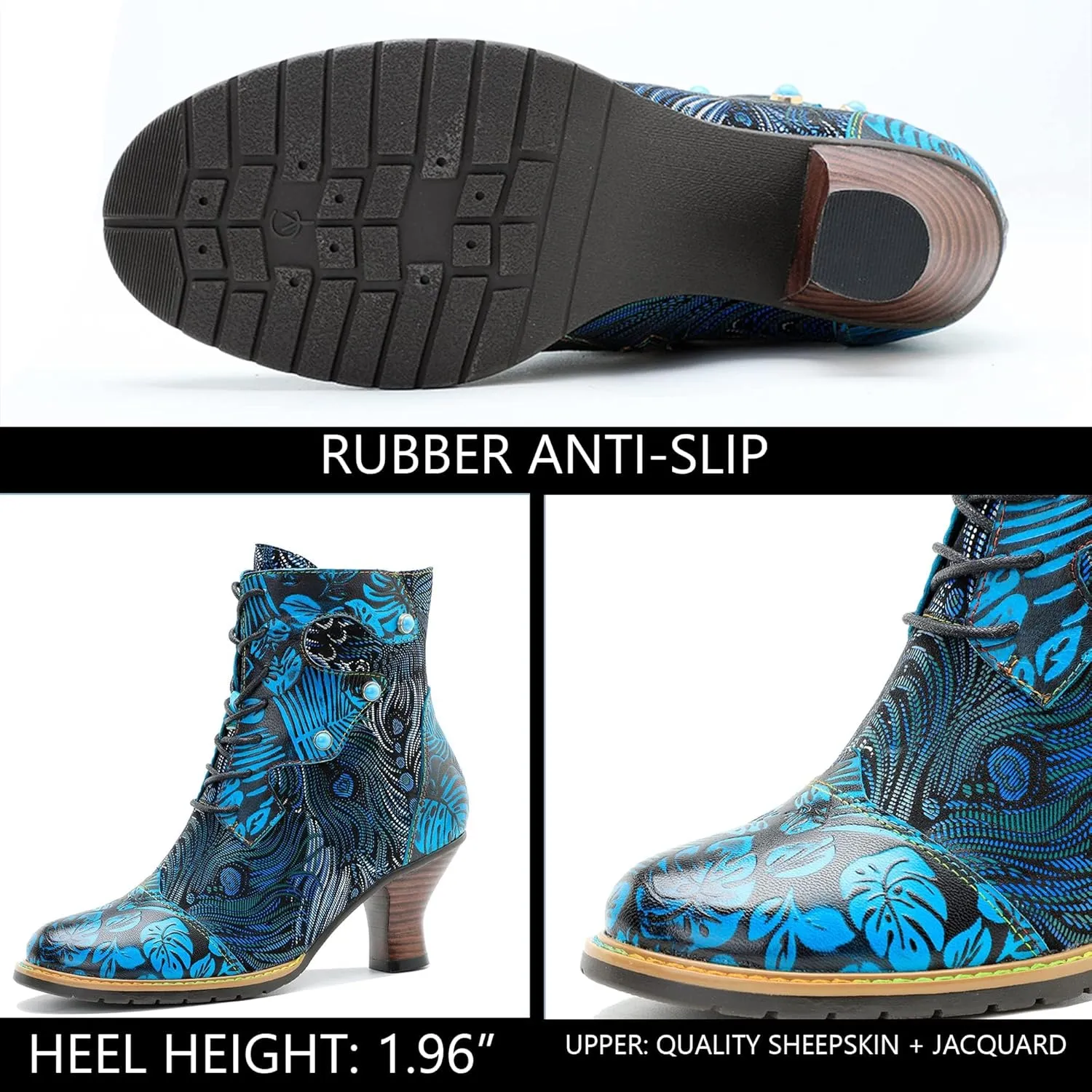 Women's Handmade Retro Lambskin High Heel Boots, Colorful Painting, Metallic Style - Fashion, Comfortable, Durable, Unique Minority Style