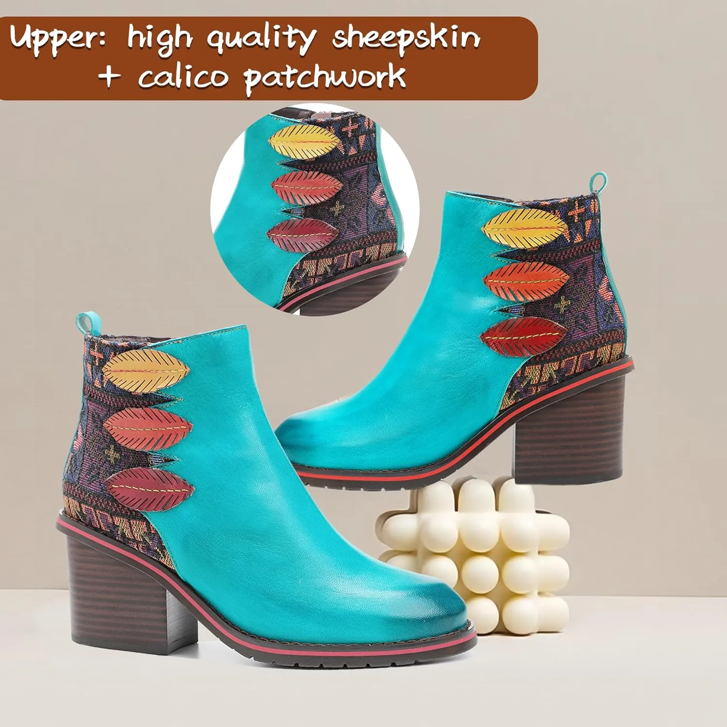 Women's Handmade Retro Lambskin High Heel Boots, Colorful Painting, Metallic Style - Fashion, Comfortable, Durable, Unique Minority Style