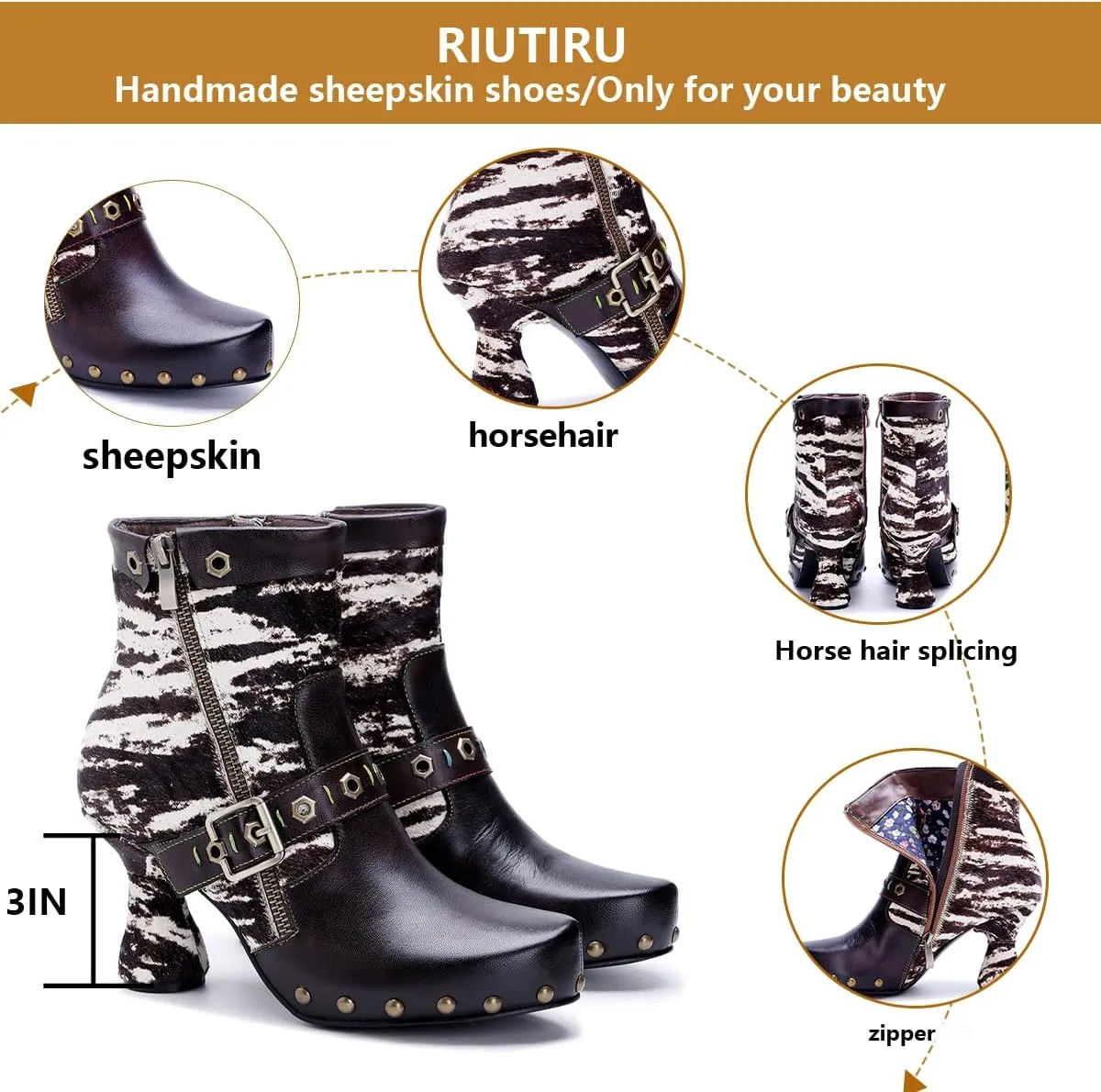 Women's Handmade Retro Lambskin High Heel Boots, Colorful Painting, Metallic Style - Fashion, Comfortable, Durable, Unique Minority Style