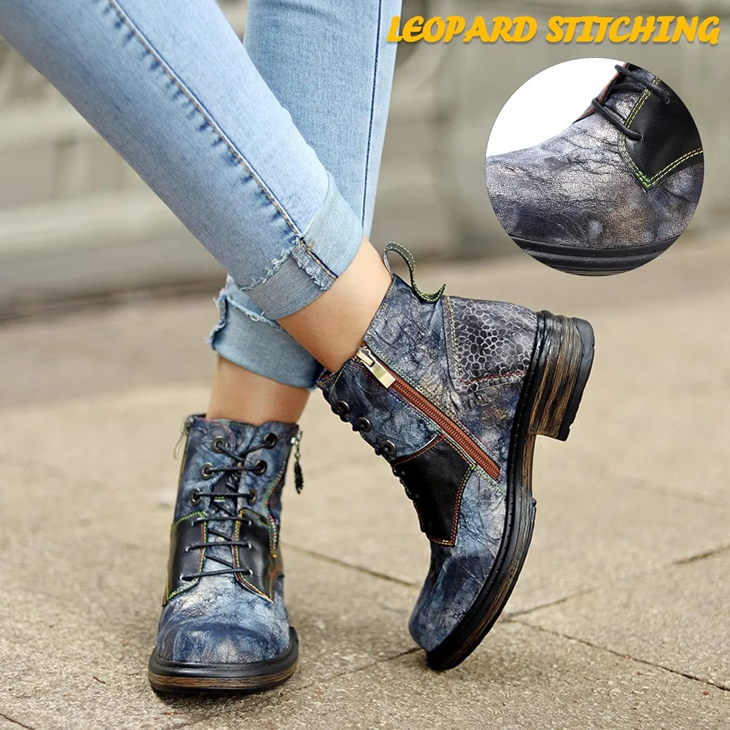 Women's Handmade Retro Lambskin High Heel Boots, Colorful Painting, Metallic Style - Fashion, Comfortable, Durable, Unique Minority Style