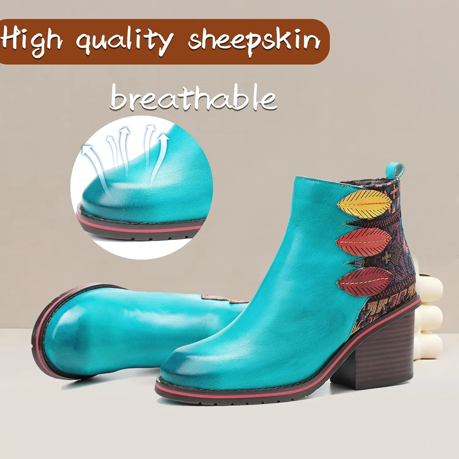 Women's Handmade Retro Lambskin High Heel Boots, Colorful Painting, Metallic Style - Fashion, Comfortable, Durable, Unique Minority Style