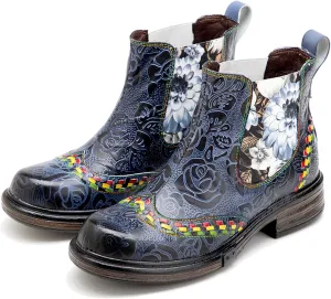 Women's Handmade Retro Lambskin High Heel Boots, Colorful Painting, Metallic Style - Fashion, Comfortable, Durable, Unique Minority Style