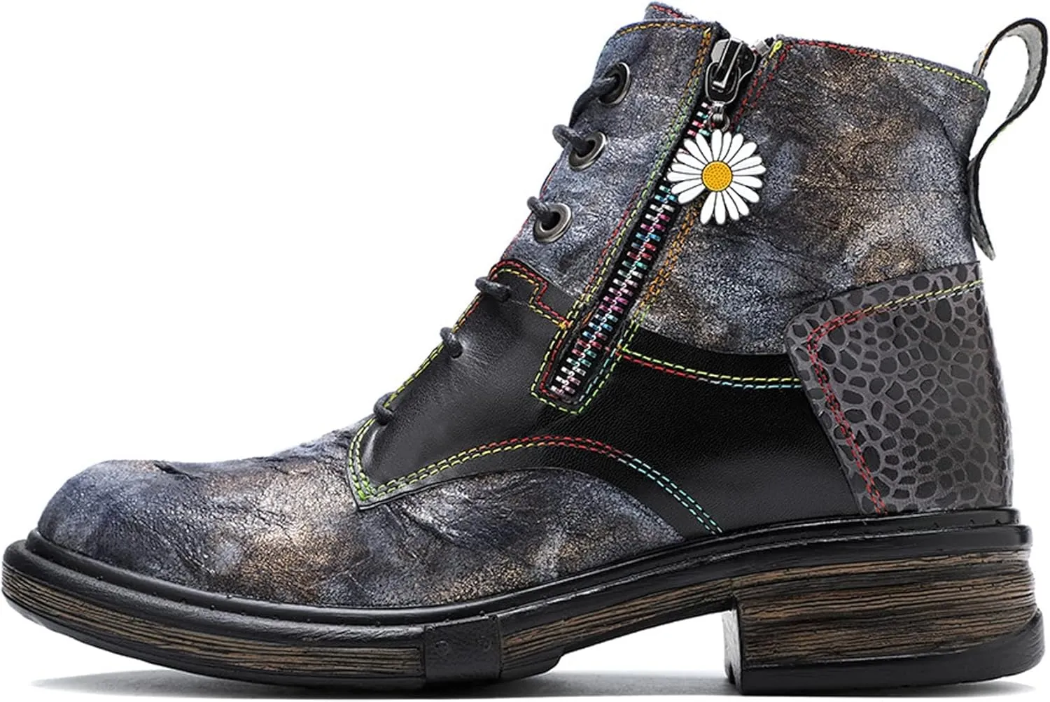 Women's Handmade Retro Lambskin High Heel Boots, Colorful Painting, Metallic Style - Fashion, Comfortable, Durable, Unique Minority Style