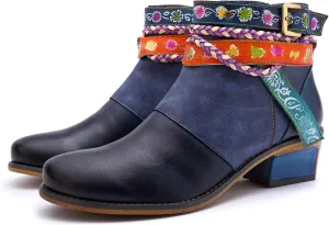 Women's Handmade Retro Lambskin High Heel Boots, Colorful Painting, Metallic Style - Fashion, Comfortable, Durable, Unique Minority Style