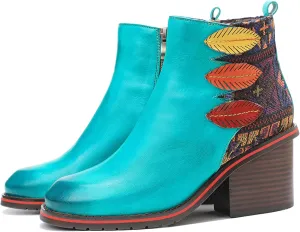 Women's Handmade Retro Lambskin High Heel Boots, Colorful Painting, Metallic Style - Fashion, Comfortable, Durable, Unique Minority Style