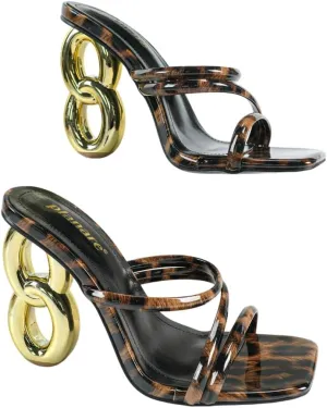 Women's High Heel Sandals – Modern Square-Toe Dress Sandals with Silver Ring Heel, Elegant Strappy Heels for Parties, Dates & Special Occasions