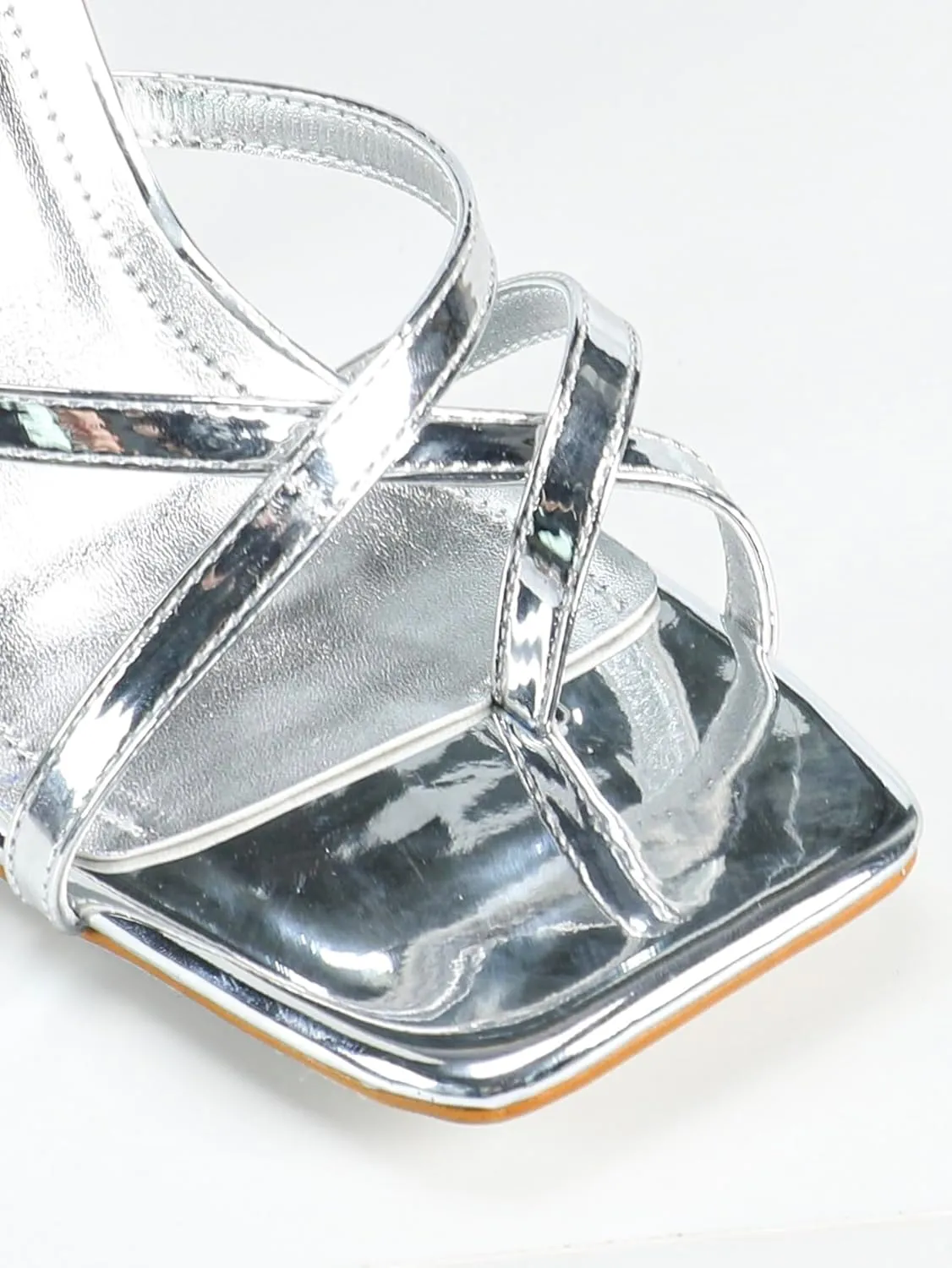 Women's High Heel Sandals – Modern Square-Toe Dress Sandals with Silver Ring Heel, Elegant Strappy Heels for Parties, Dates & Special Occasions