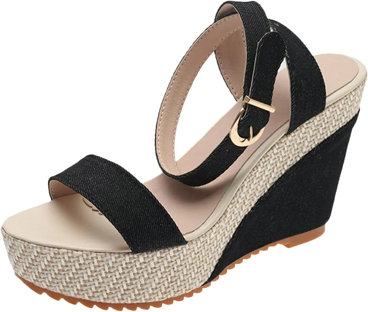 Women's High Heel Wedge Shoes Single Band Ankle Buckle Sandals Summer Dressy Platform Open Toe Sandal for Women