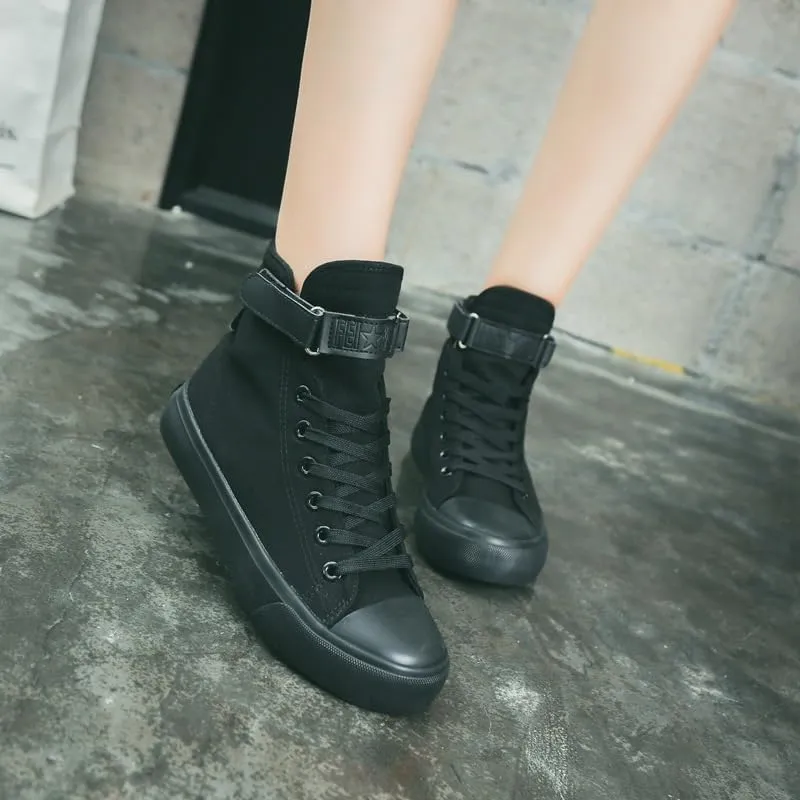 Women's High Top Sneakers Fashion Canvas Lace Up Shoes - Comfortable Walking Casual Shoes with Breathable Design & Hidden Height Increase Platform