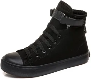 Women's High Top Sneakers Fashion Canvas Lace Up Shoes - Comfortable Walking Casual Shoes with Breathable Design & Hidden Height Increase Platform