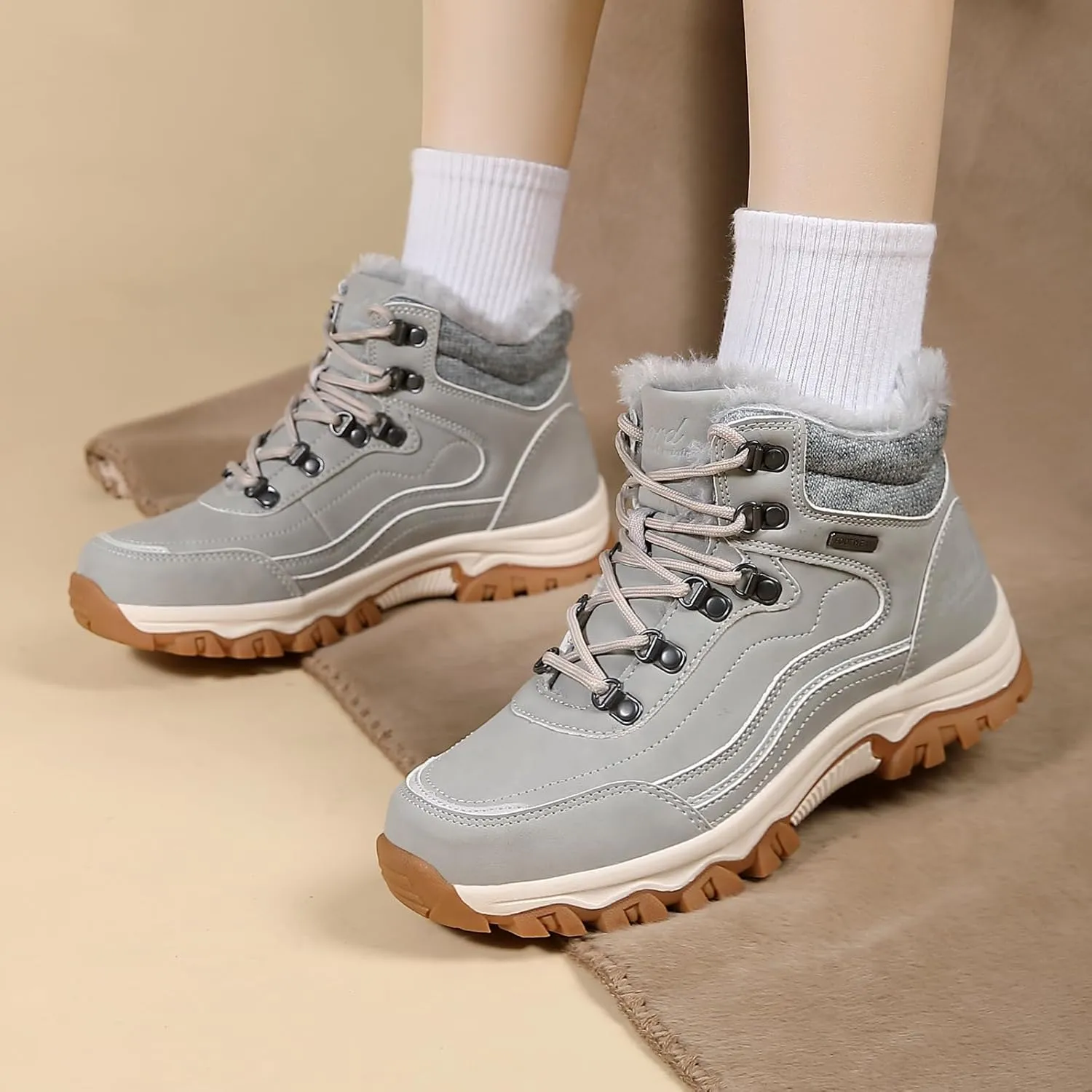 Womens Hiking Snow Boots Winter Boots Comfortable Warm Fur Shoes for Outdoor
