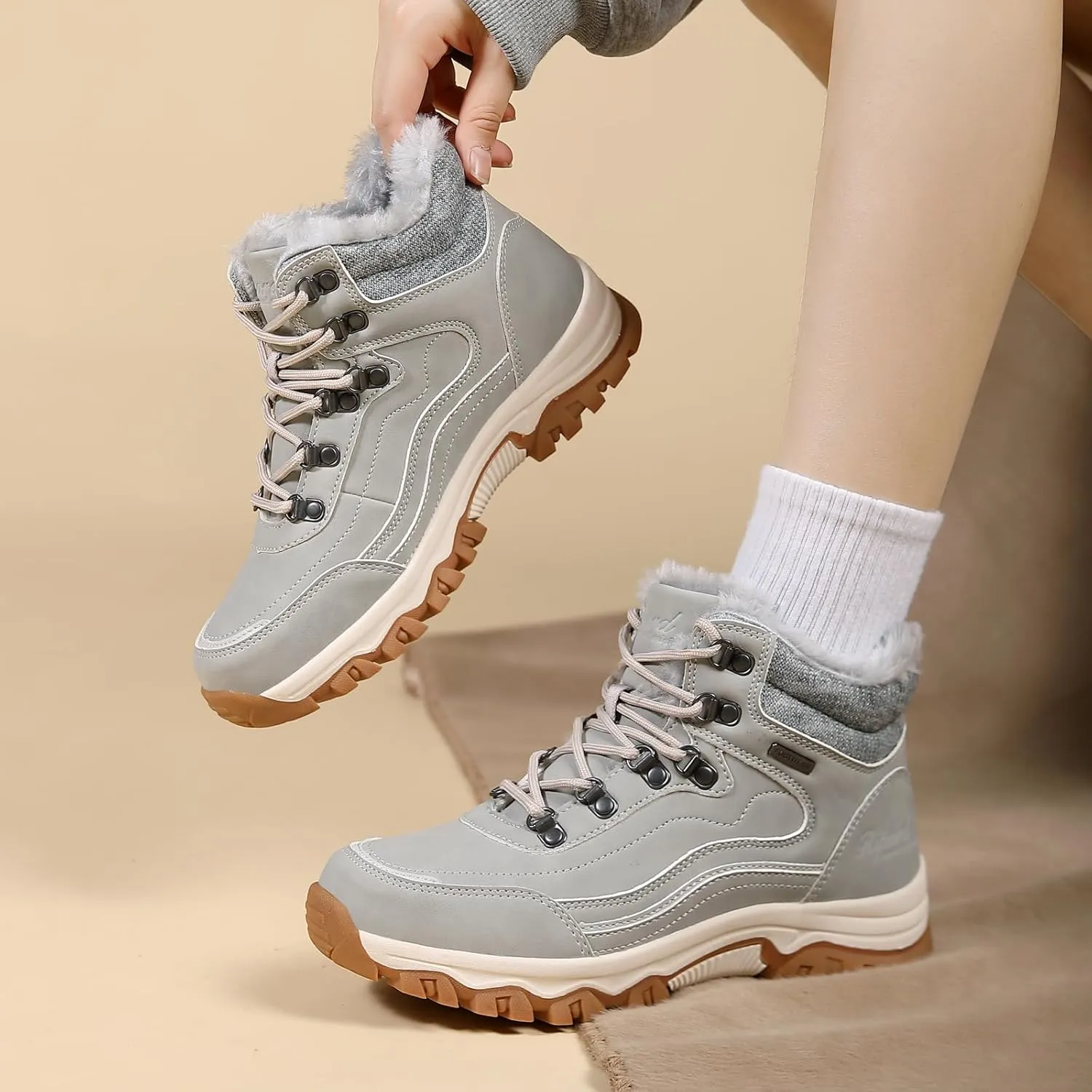 Womens Hiking Snow Boots Winter Boots Comfortable Warm Fur Shoes for Outdoor
