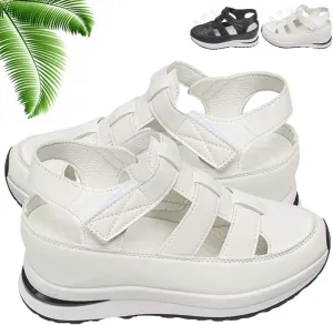 Women's Hollow Out Breathable Platform Wedge Sandals Sneakers, Womens Stylish Casual Closed Toe Sandal Elastic Elastic Band Flat Slide Mules Sandals
