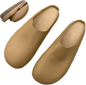 Women's Italian Leather Slippers Orthopedic Shoes, Casual Comfort Lazy Slip on Closed Toe Flat Mules with Arch Support