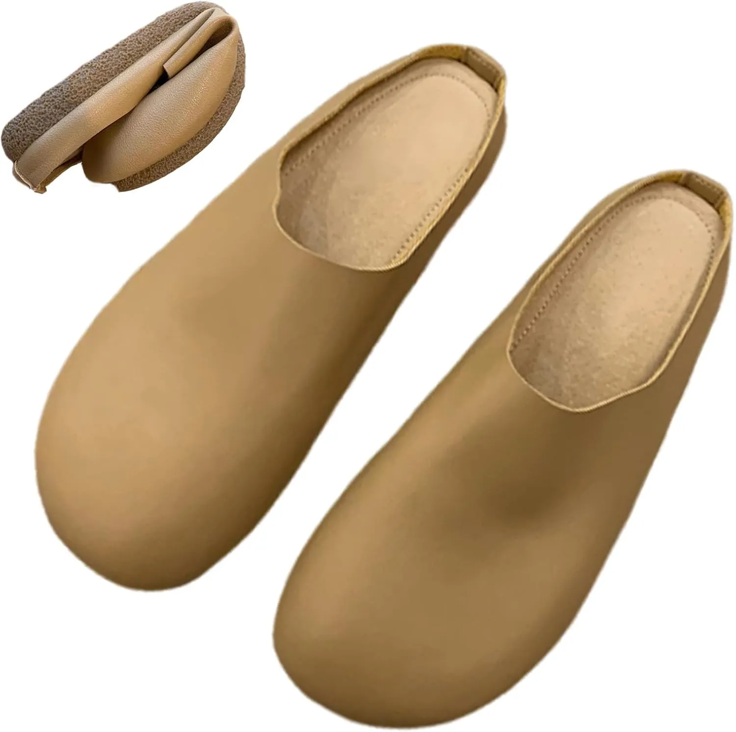 Women's Italian Leather Slippers Orthopedic Shoes, Casual Comfort Lazy Slip on Closed Toe Flat Mules with Arch Support