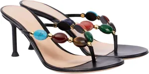 Women's Jewelled Thong Strappy Sandal Summer Mules Mid Kitten Heels Flip Flop Open Toe Fashion Wedding Party Dress Thong Shoes