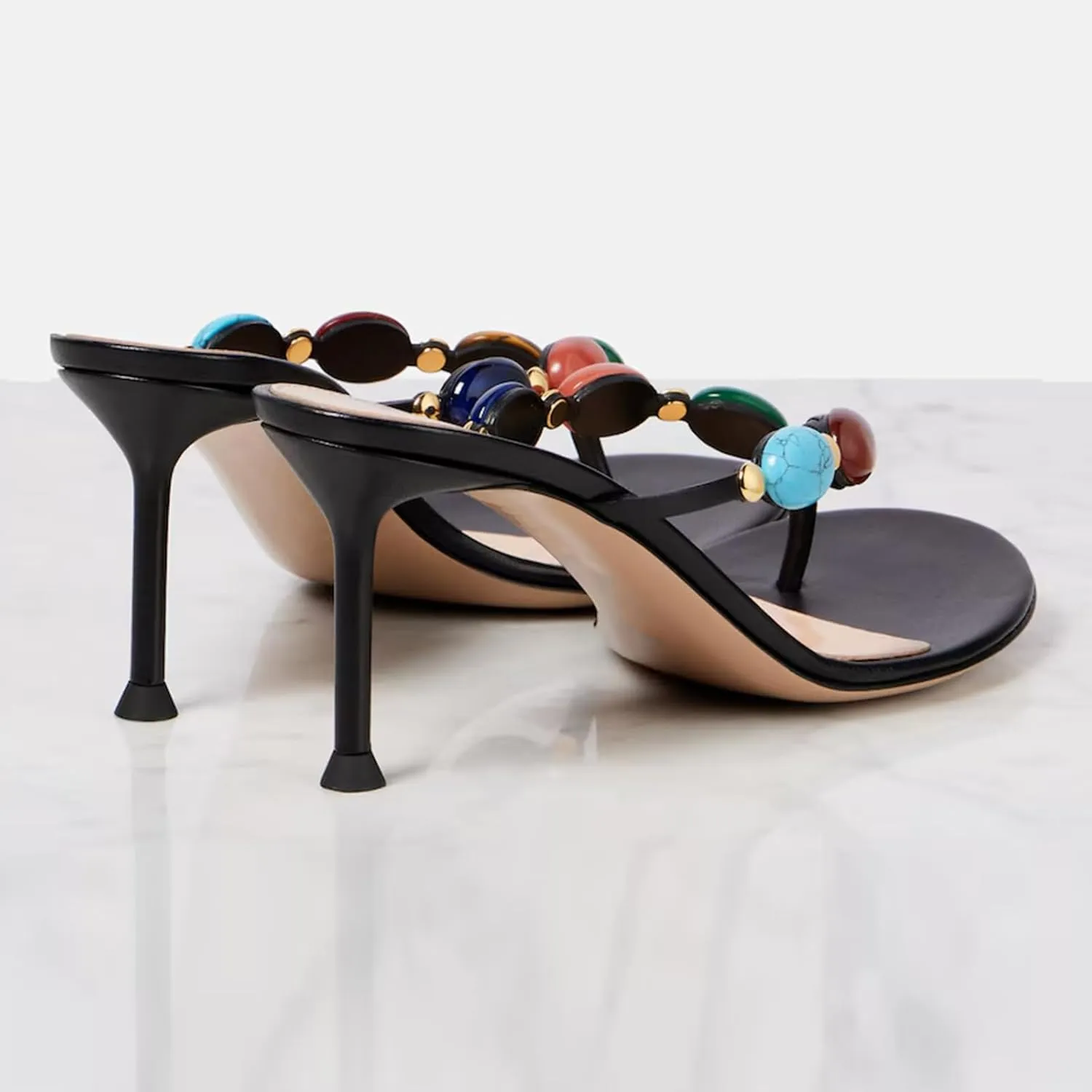 Women's Jewelled Thong Strappy Sandal Summer Mules Mid Kitten Heels Flip Flop Open Toe Fashion Wedding Party Dress Thong Shoes