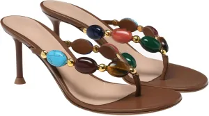 Women's Jewelled Thong Strappy Sandal Summer Mules Mid Kitten Heels Flip Flop Open Toe Fashion Wedding Party Dress Thong Shoes