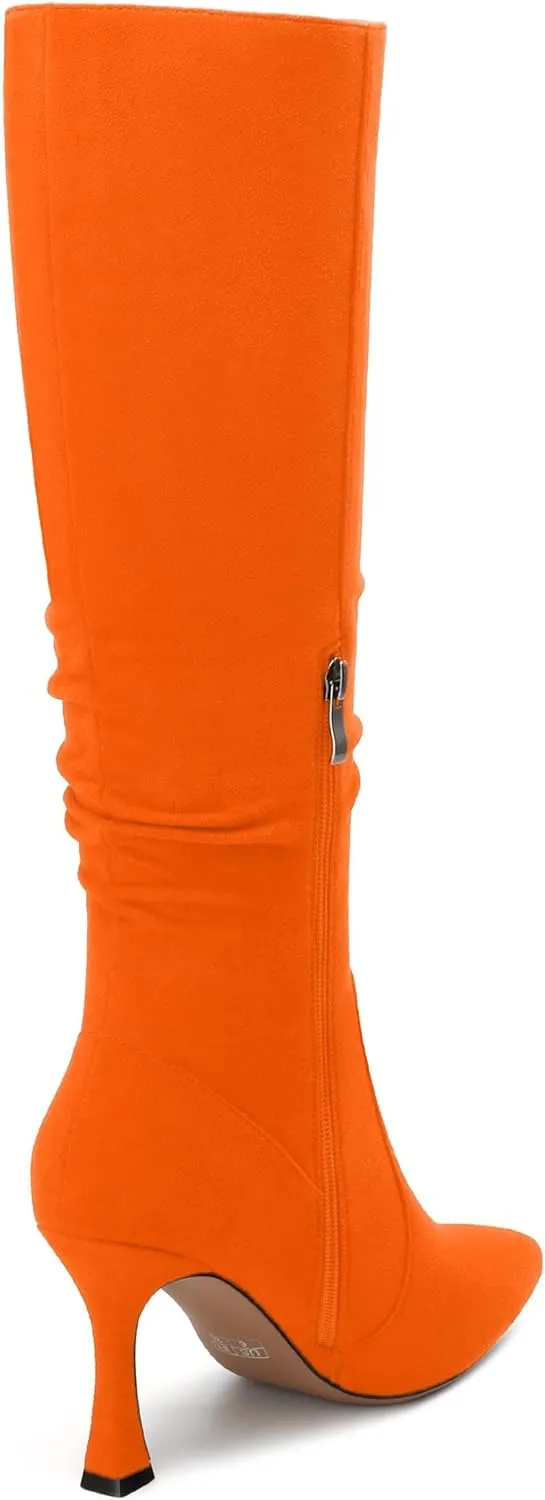 Women's Knee-High Boots, Pointed Toe Stiletto Heel Knee High Boots, Fashion Side Zipper Solid Suede Knee High Boot for Women