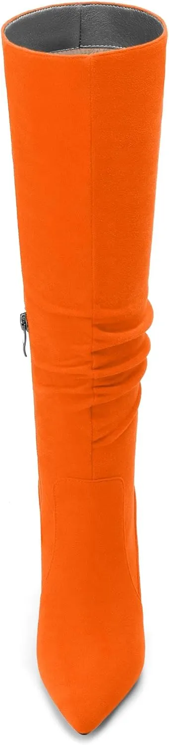 Women's Knee-High Boots, Pointed Toe Stiletto Heel Knee High Boots, Fashion Side Zipper Solid Suede Knee High Boot for Women