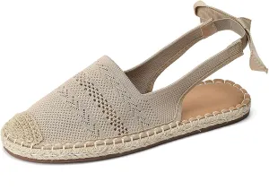 Women's Knit Mesh Cap Toe Espadrilles Fisherman Sandals Fashion Closed Toe Slingback Slip On Ankle Wrap Flat Outdoor Walking Sandals for Dress Travel Work Beach