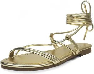 Women's Lace up Strappy Flat Sandals Open Toe Tie up Gladiator Dressy Sandals