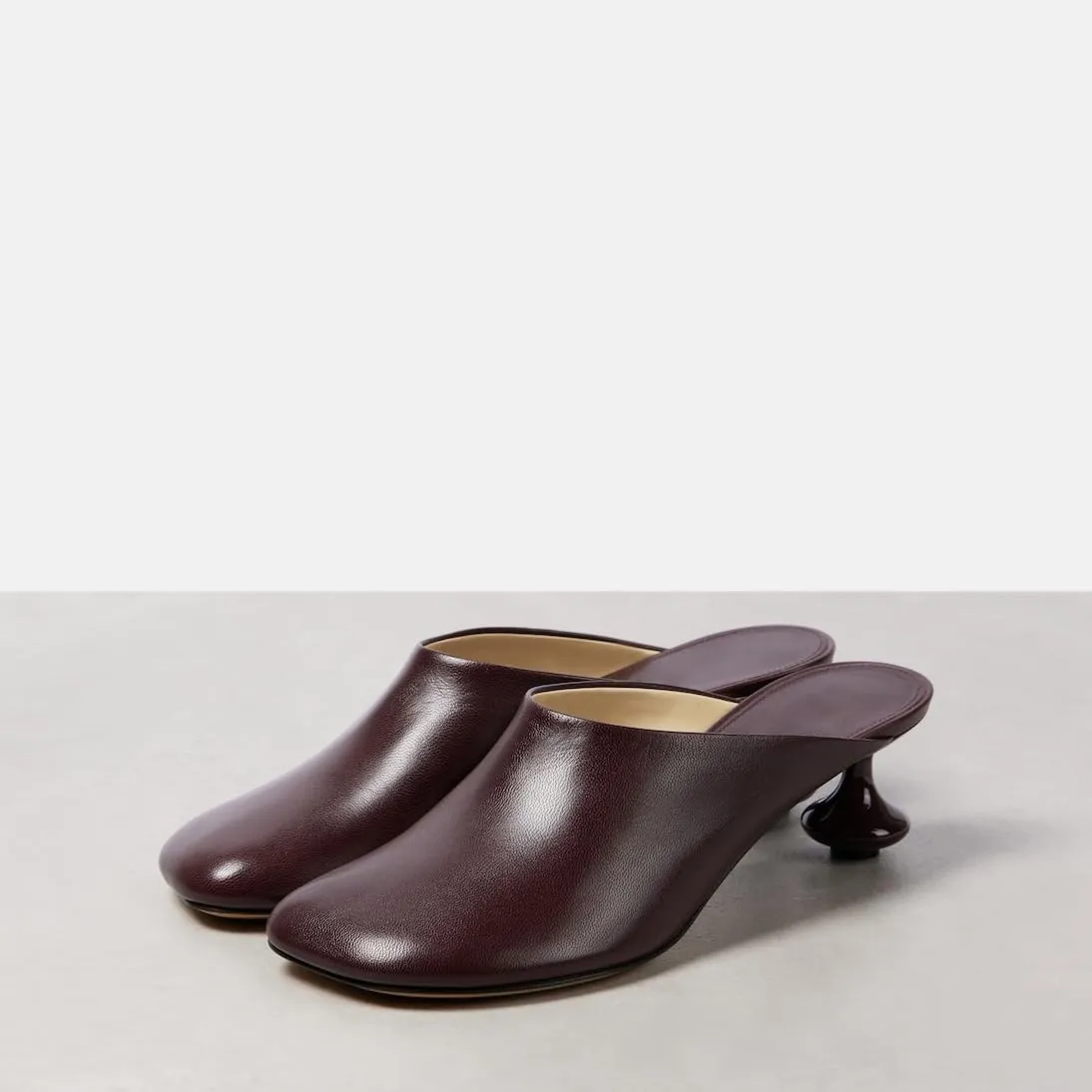 Women's Leather Kitten Heel Mules Slip-On Pumps - 2'' Closed Round Toe Comfortable Shoes for Party, Banquet, Dress