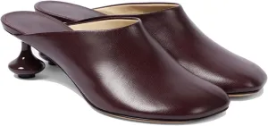 Women's Leather Kitten Heel Mules Slip-On Pumps - 2'' Closed Round Toe Comfortable Shoes for Party, Banquet, Dress