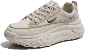 Womens Leather Lace Up Platform Sneakers Height Increase Fashion Casual Non-Slip Shoes for Walking Sport Work Office
