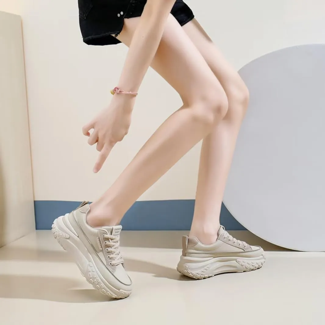 Womens Leather Lace Up Platform Sneakers Height Increase Fashion Casual Non-Slip Shoes for Walking Sport Work Office