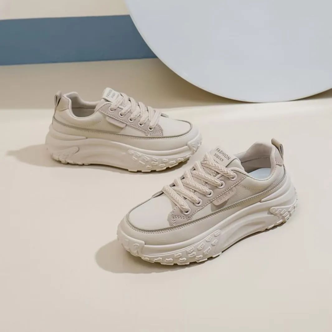 Womens Leather Lace Up Platform Sneakers Height Increase Fashion Casual Non-Slip Shoes for Walking Sport Work Office