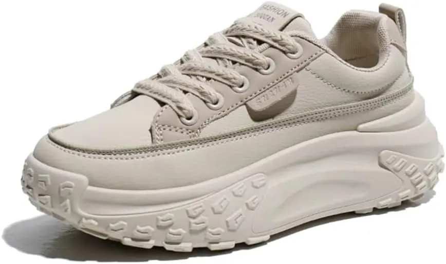 Womens Leather Lace Up Platform Sneakers Height Increase Fashion Casual Non-Slip Shoes for Walking Sport Work Office