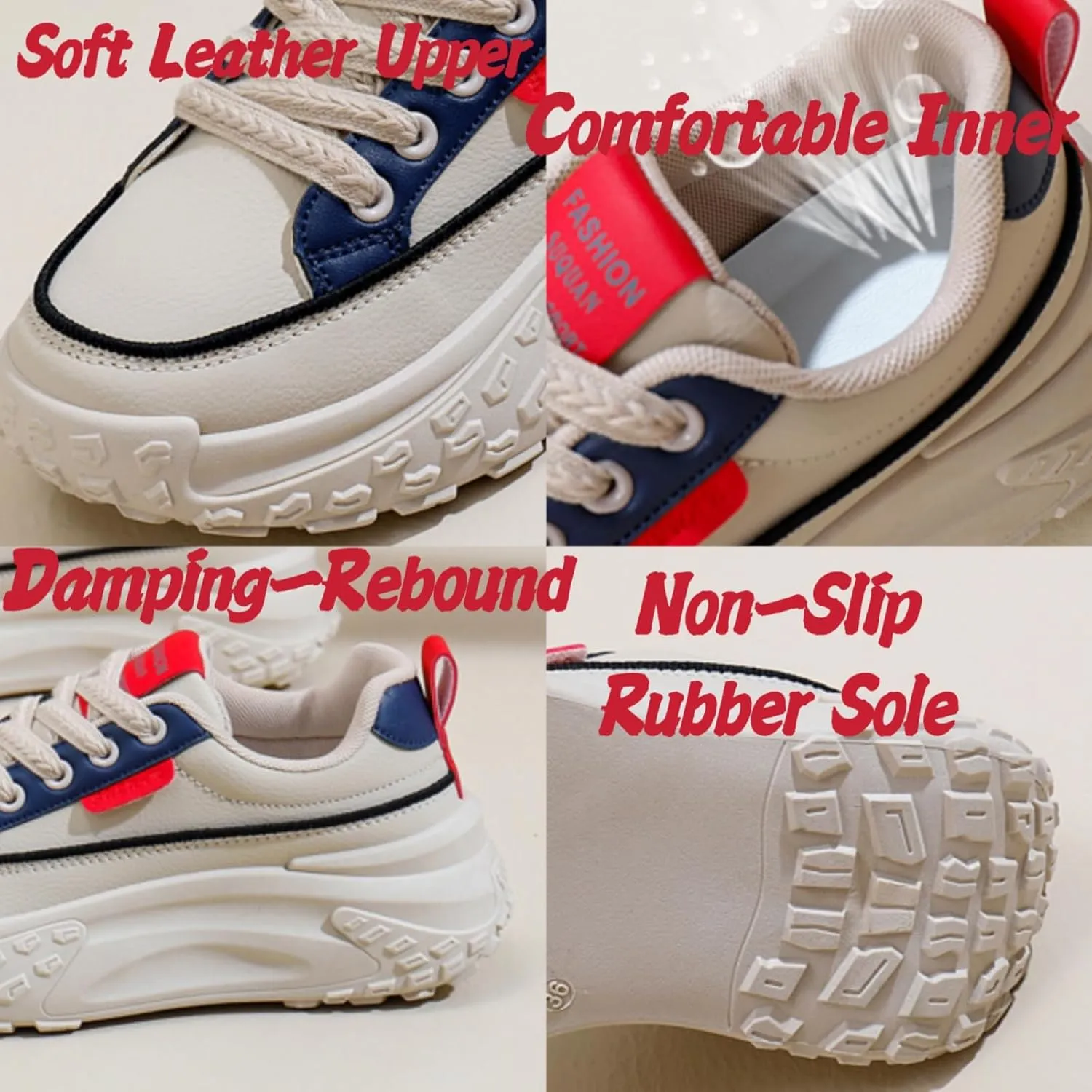 Womens Leather Lace Up Platform Sneakers Height Increase Fashion Casual Non-Slip Shoes for Walking Sport Work Office