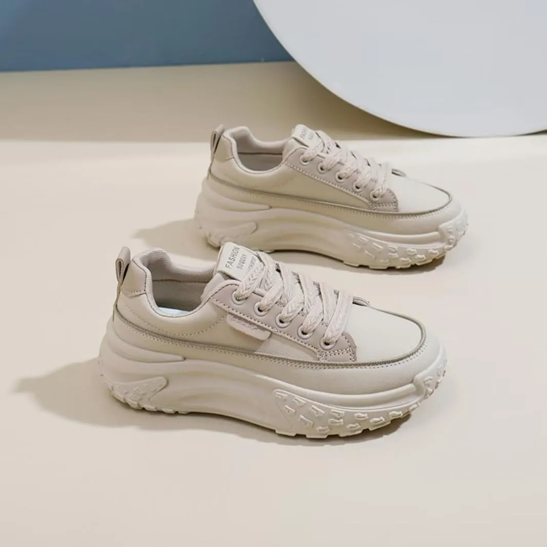 Womens Leather Lace Up Platform Sneakers Height Increase Fashion Casual Non-Slip Shoes for Walking Sport Work Office