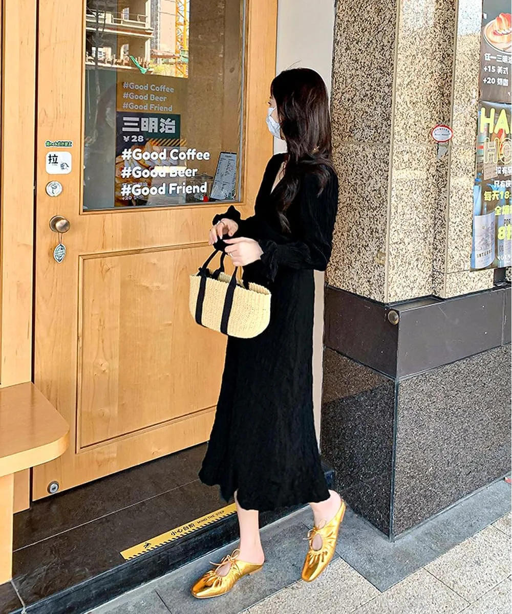 Women's Leather Lace Up Slingback Flat Mules,Closed Toe Square Toe Ballet Flats, Casual Comfortable Dressy Dating Work Shoes for Women, Gold