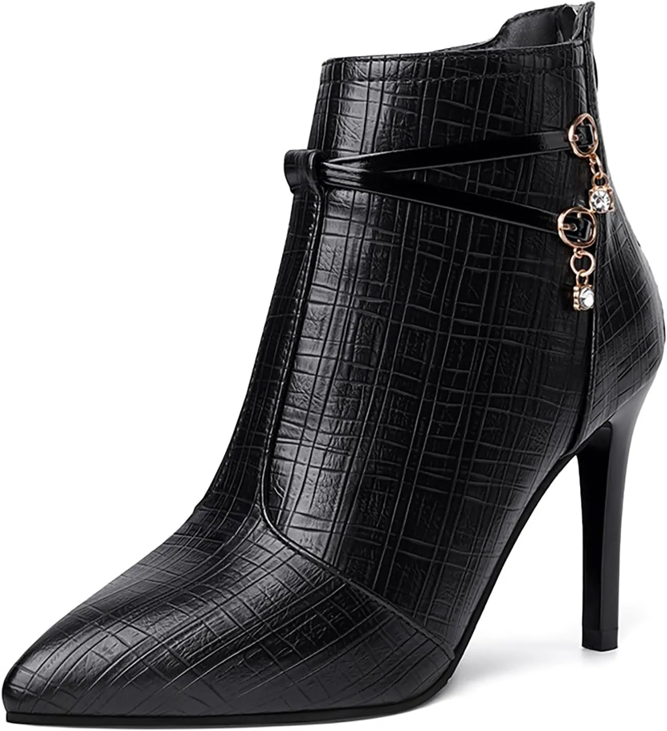 Women'S Leather Pointed Toe Stiletto Ankle Boots Fall Winter Fashion Back Zipper High Heel Dress Booties For Date Party Evening