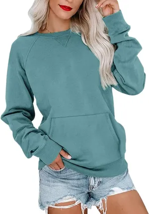 Womens Long Sleeve Sweatshirt Casual Crewneck Cute Pullover Tops Lightweight Sweatshirt with Pocket