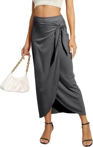 Women’s Maxi Skirt High Waist Wrap Pencil Long Skirts for Women Slim Boho Draped Front Bodycon Dresses