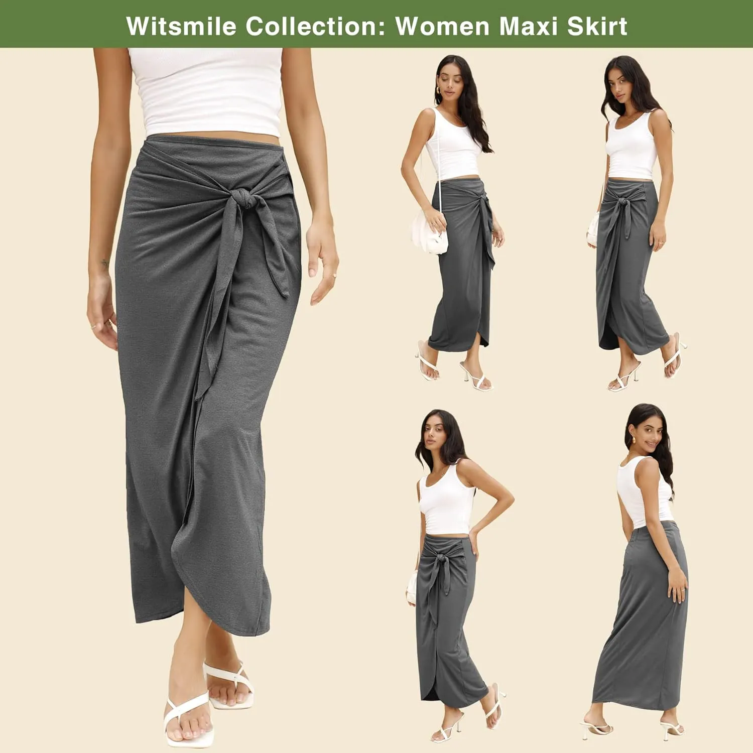Women’s Maxi Skirt High Waist Wrap Pencil Long Skirts for Women Slim Boho Draped Front Bodycon Dresses