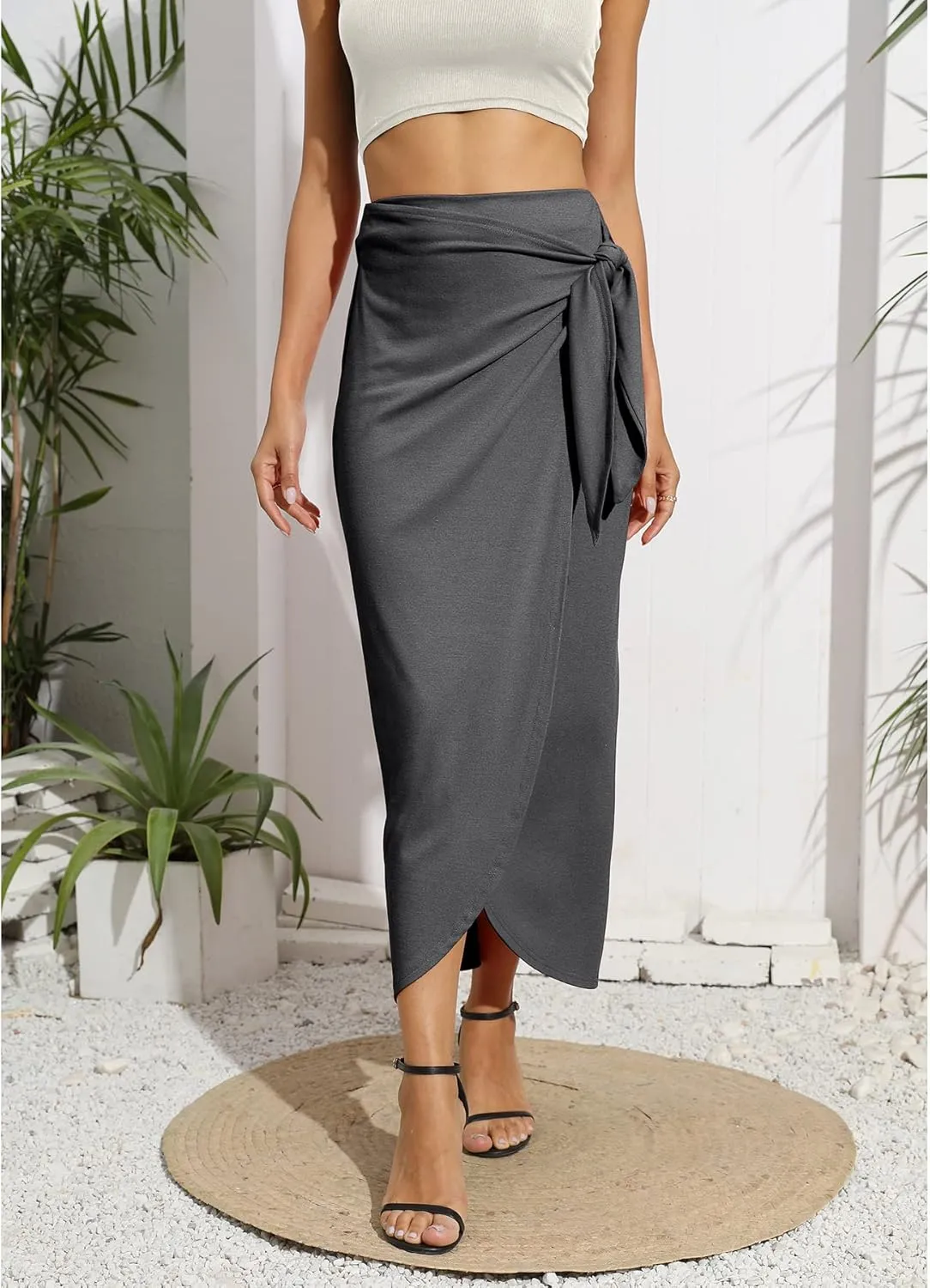 Women’s Maxi Skirt High Waist Wrap Pencil Long Skirts for Women Slim Boho Draped Front Bodycon Dresses
